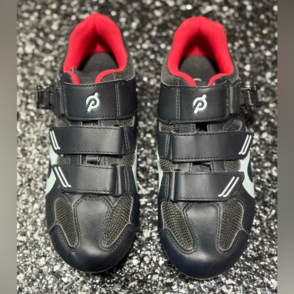 Peloton Black and Red Sneakers with Velcro Straps